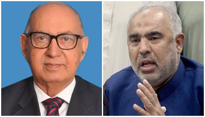 PML-N Senator Irfan Siddiqui (left) and PML-N senior leader Asad Qaiser. — Radio Pakistan/AFP/File