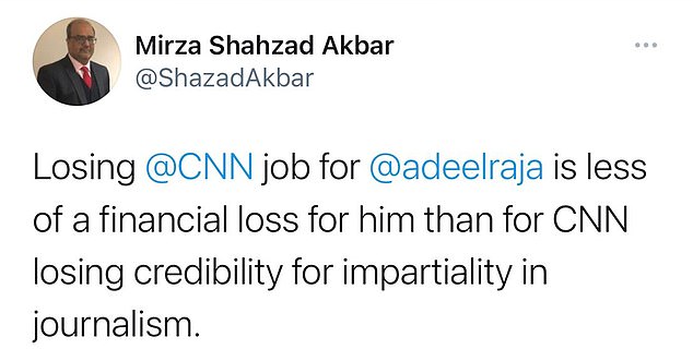 Mr Akbar tweeted out in support for journalist Adeel Raja after he was fired for saying the world 'need a new Hitler' amid violence between Israel and Hamas