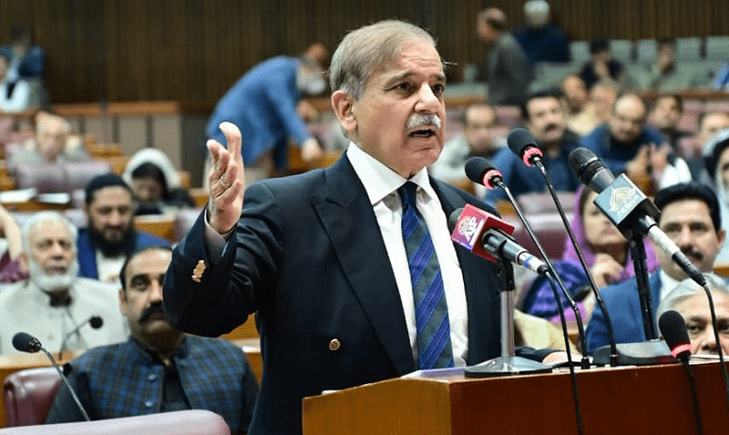 <p>Prime Minister Shehbaz Sharif addresses the National Assembly session on Tuesday. — PID photo</p>