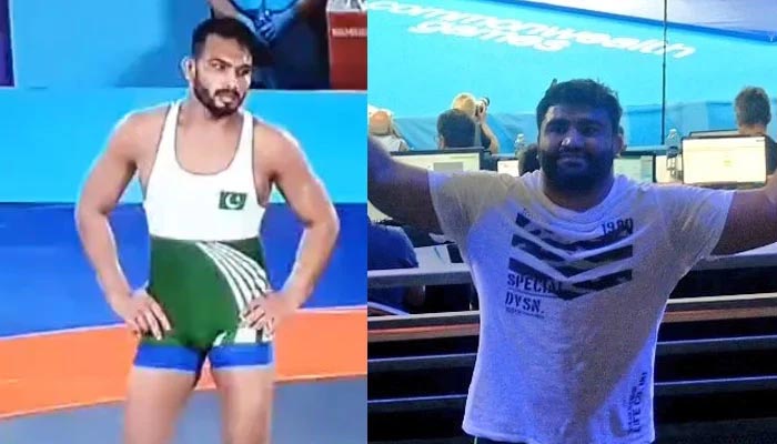 Pakistani wrestlers Inam Butt (L) and Zaman Khan. — Twitter/File