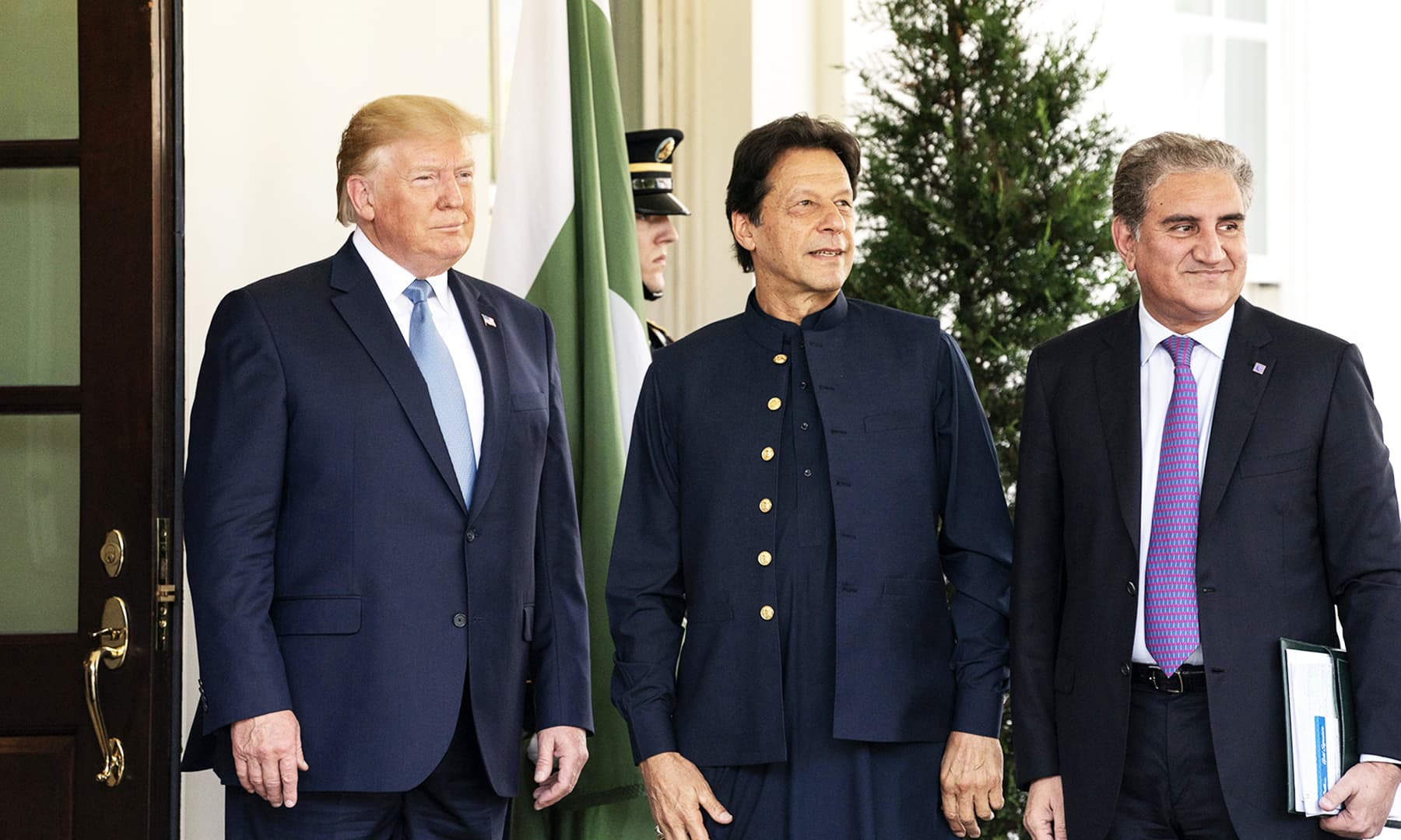 Foreign Minister Shah Mahmood Qureshi pictured with PM Khan and President Trump. —  White House Flickr