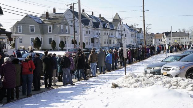 The queue to hear Buttigieg speak at Nashua, New Hampshire, on Sunday