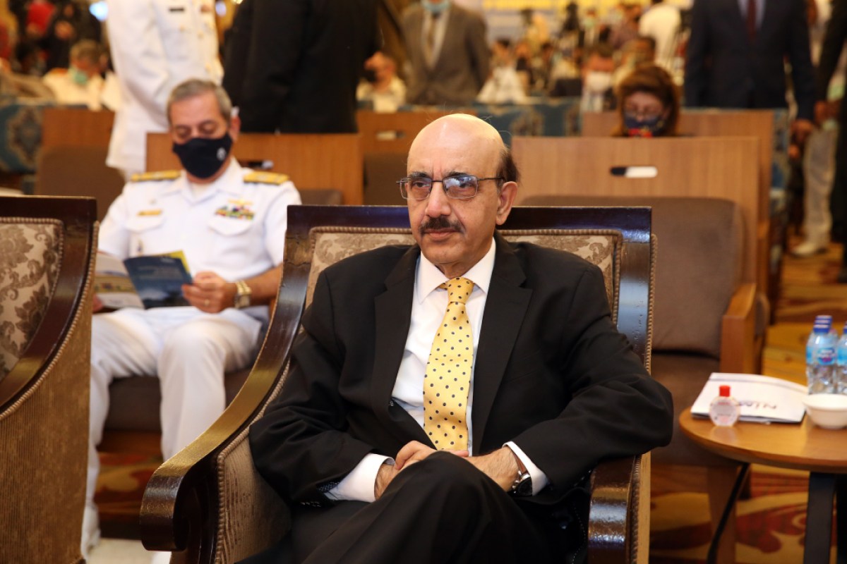 KARACHI, PAKISTAN - FEBRUARY 13: President of Azad Jammu And Kashmir, Sardar Masood Khan attends the 9th International Maritime Conference with the theme Development of Blue Economy under a Secure and Sustainable Environment - A Shared Future for Western Indian Ocean Region organized by National Institute of Maritime Affairs (NIMA) in Karachi, Pakistan on February 13, 2021. (Photo by Muhammed Semih Ugurlu/Anadolu Agency via Getty Images)